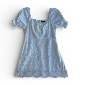 7 For All Mankind White Eyelet Puff Sleeve Mini Dress‎ L Coquette Cottagecore